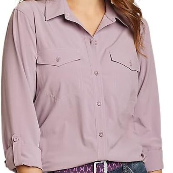 NWT Eddie Bauer Women's Dusty Iris Departure Long-Sleeve Shirt - Picture 3 of 16